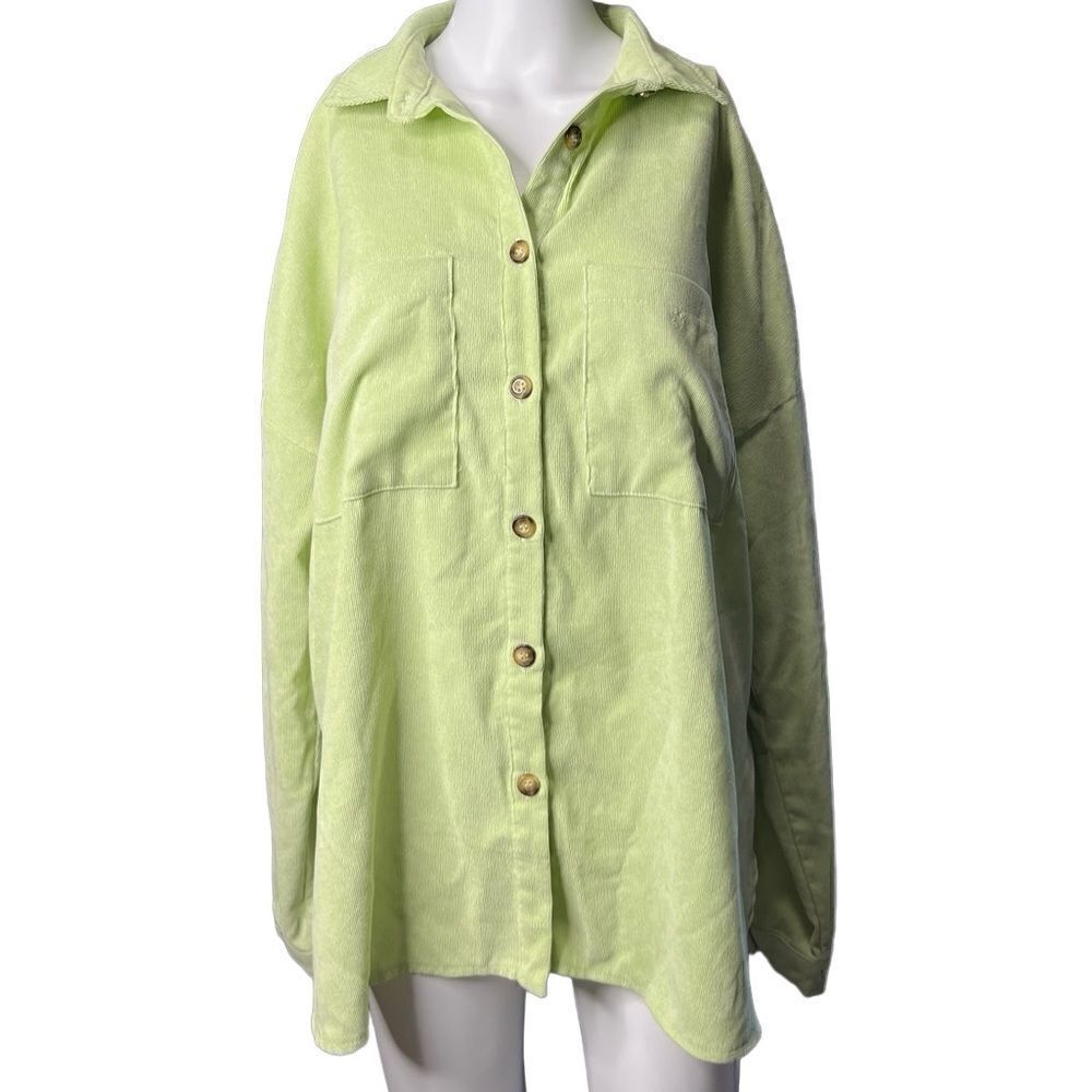 Kendall and Kylie Corduroy Button Down Shacket Green Size Medium